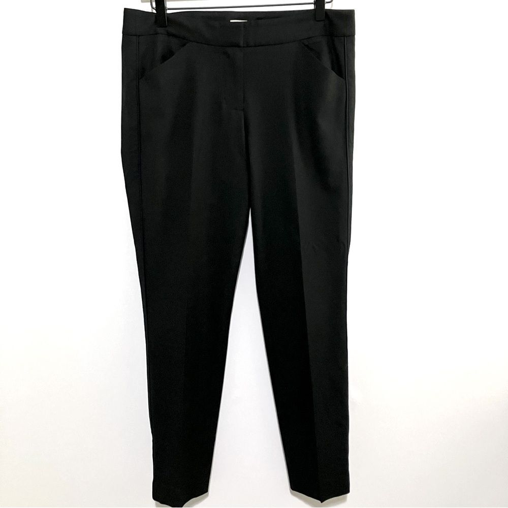 J. Crew Dress Pants Women Size 6 Black Wool Flat Front Navy Stripe